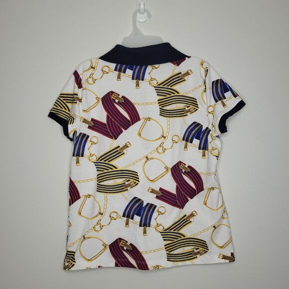 Vintage Lauren Ralph Lauren Polo Shirt Equestrian Chain Print preppy top size XL - Picture 2 of 5